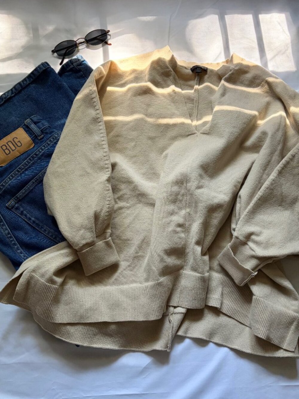 coco + carmen | size s/m | cream v-neck sweater